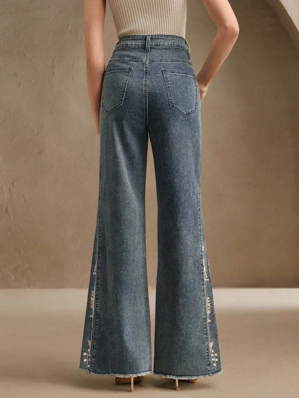 Blue Casual Women's Wash High Waist Wide Leg Denim Jeans - Picture 2 of 4